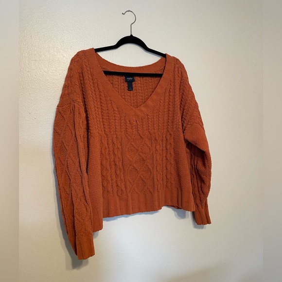 a new day Sweaters - Cozy V-Neck Cable Knit Sweater - burnt Orange
